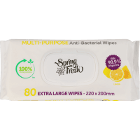 Spring Fresh Lemon Scented Extra Large Multi-Purpose Anti-Bacterial Wipes 80pk
