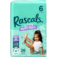 Rascals Premium Nappy Pants Unisex Size 6 15-20kg Junior 26pk