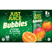 Just Juice Bubbles Orange Mango Lemonade Carbonated Fruit Drink 8 x 250ml